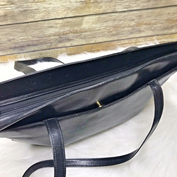 Vntg HCL Black Genuine Embossed Leather Tote Bag